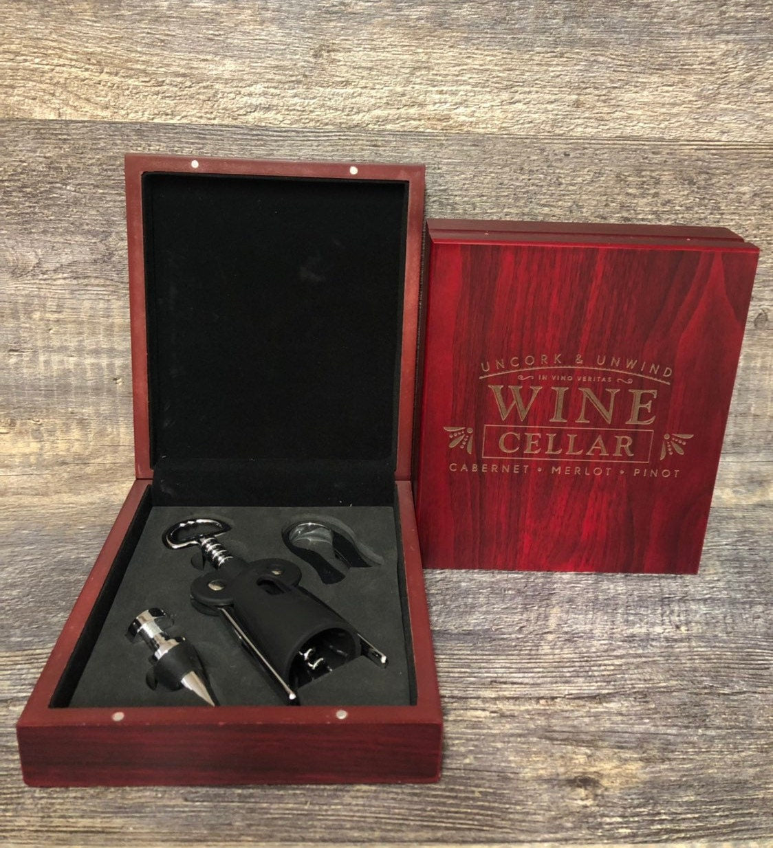 Wine Gift Tool Set Wine Lover Gift Birthday Gift Christmas Gift Redwood Cork Screw & Bottle Stopper Hostess Gift Dad Gift Thank You Gift