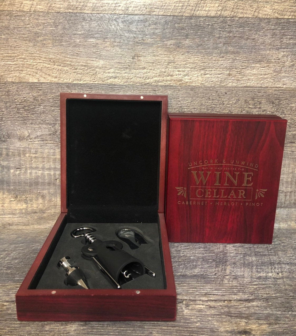 Wine Gift Tool Set Wine Lover Gift Birthday Gift Christmas Gift Redwood Cork Screw & Bottle Stopper Hostess Gift Dad Gift Thank You Gift