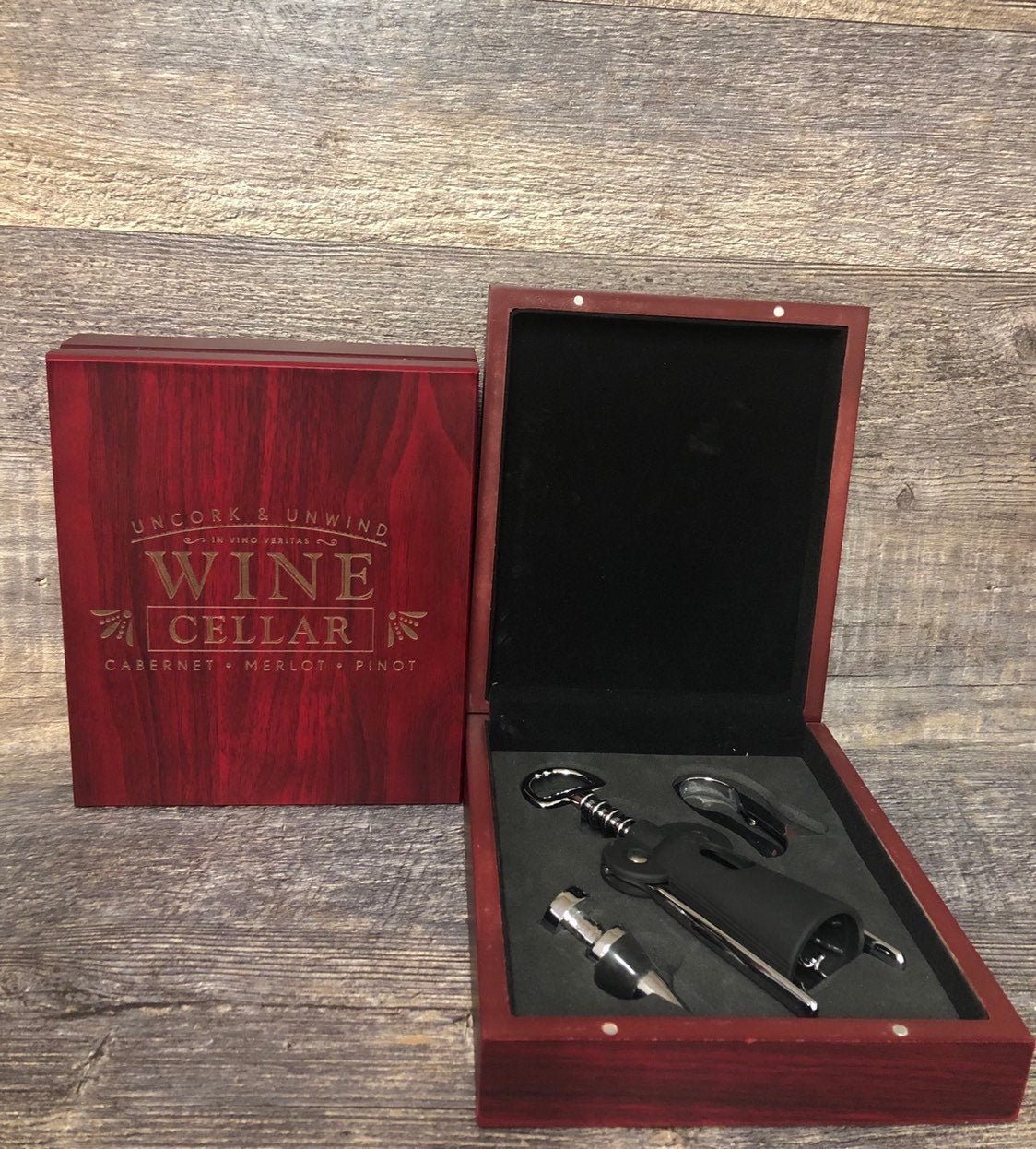 Wine Gift Tool Set Wine Lover Gift Birthday Gift Christmas Gift Redwood Cork Screw & Bottle Stopper Hostess Gift Dad Gift Thank You Gift