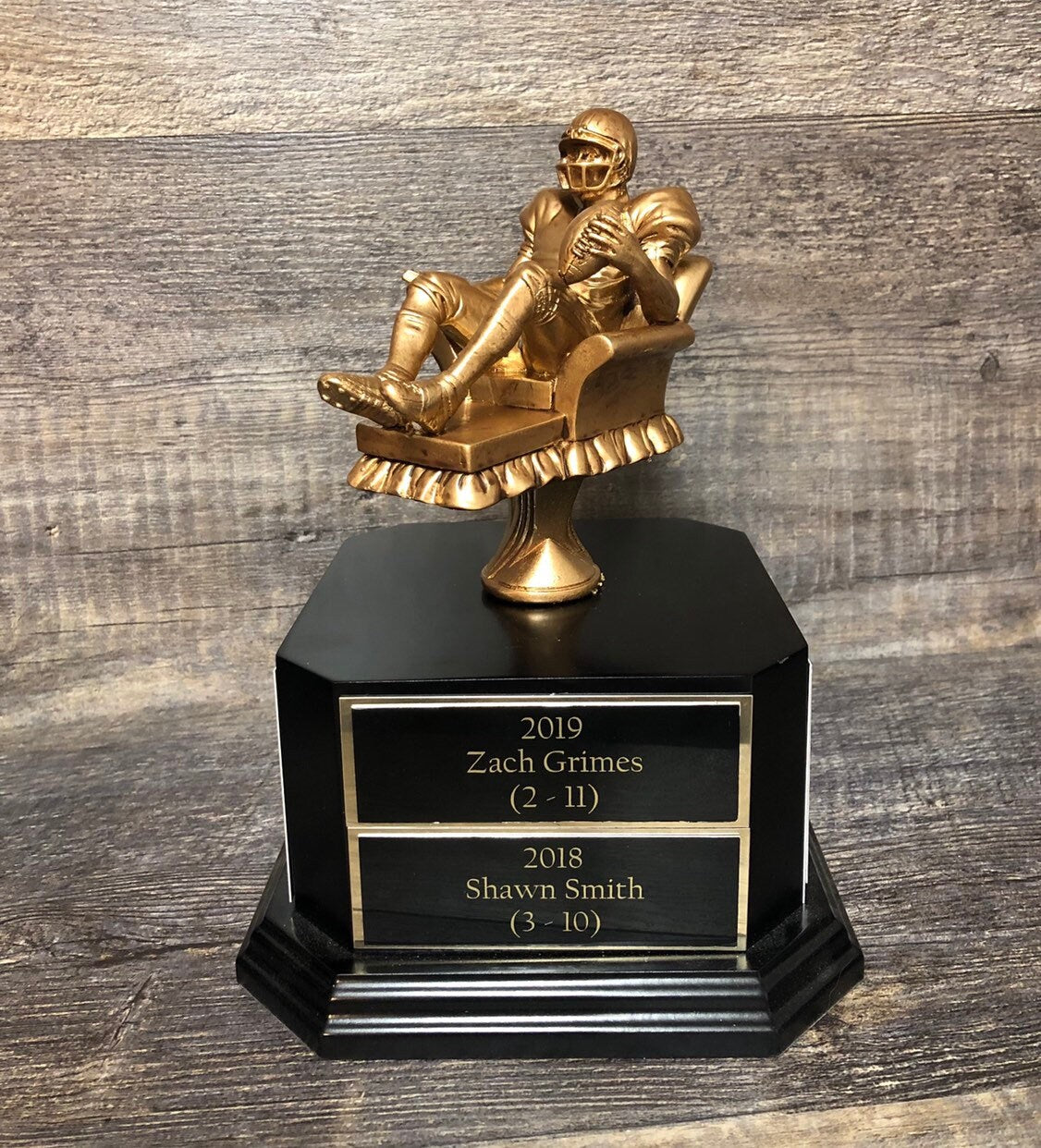 FFL Trophy Fantasy Football League Trophy Gold Armchair Quarterback Custom Personalized Perpetual 6 or 12 Year Championship Award Winner