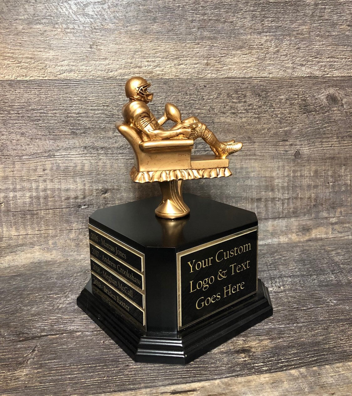 FFL Trophy Fantasy Football League Trophy Gold Armchair Quarterback Custom Personalized Perpetual 6 or 12 Year Championship Award Winner