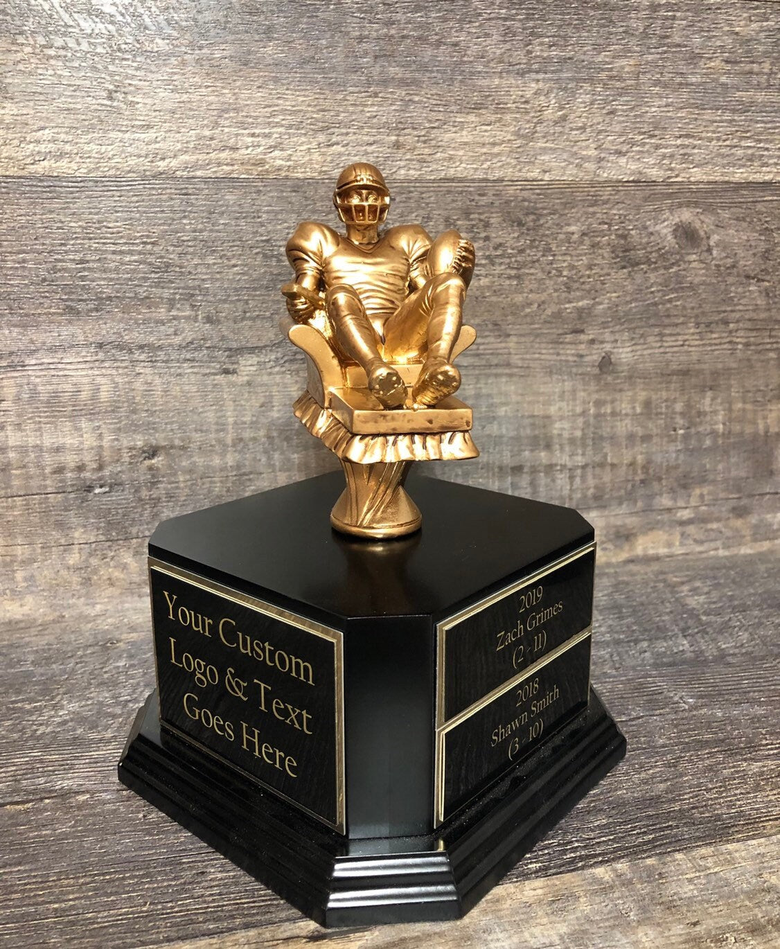 FFL Trophy Fantasy Football League Trophy Gold Armchair Quarterback Custom Personalized Perpetual 6 or 12 Year Championship Award Winner