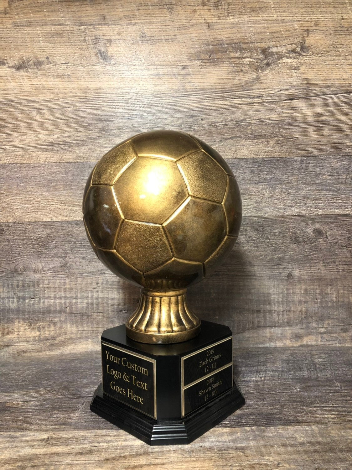 Soccer Trophy Fantasy Soccer Football League Trophy 15" FULL SIZE Antique Gold Soccer Ball 6 or 12 Year Perpetual Championship League Award