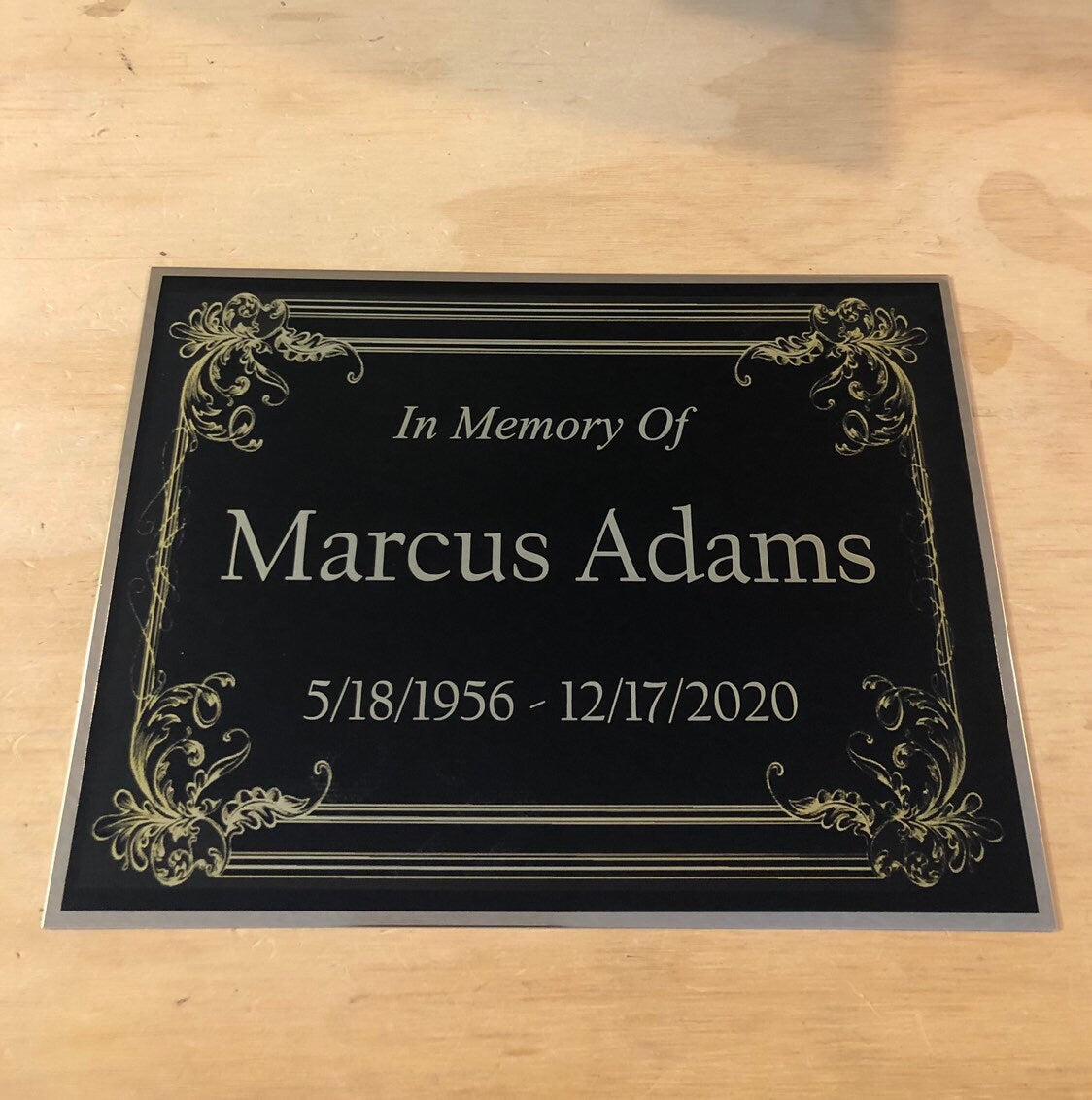 XL Memorial Urn Plaque Cremation Urn Name Plate 8" x 6" Custom Engraved Black/Gold Backing Engraved Urn Name Plate In Loving Memory of