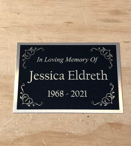 Custom Engraved Name Plate Cremation Urn HEART BOARDER Memorial Urn Tag Plaque In Loving Memory of Black/Gold Back Engraved Urn Name Plate