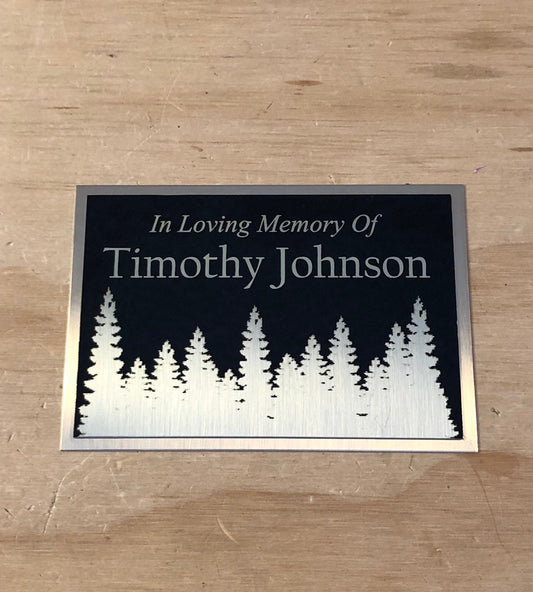 Custom Engraved Name Plate Cremation Urn OUTDOORS TREES Memorial Urn Tag Plaque In Loving Memory of Black/Gold Back Engraved Urn Name Plate