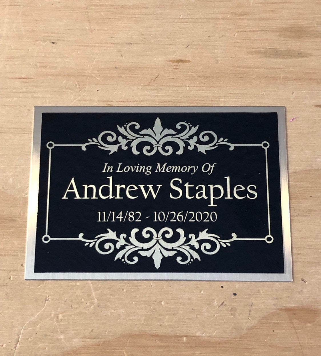 Custom Engraved Name Plate Cremation Urn ORNATE FRAME Memorial Urn Tag Plaque In Loving Memory of Black/Gold Back Engraved Urn Name Plate