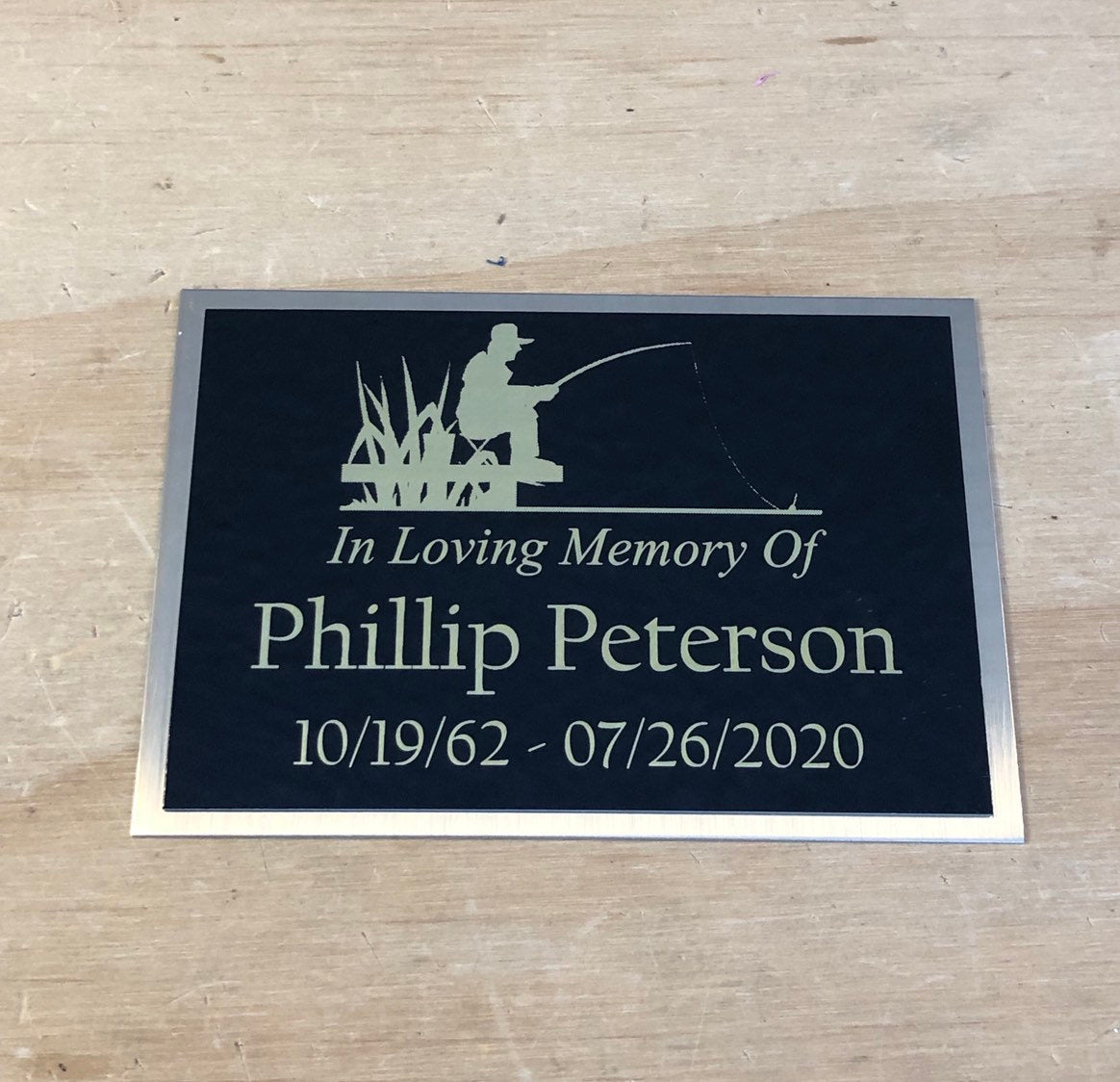 Custom Engraved Name Plate Cremation Urn FISHING Memorial Urn Tag Plaque In Loving Memory of Black/Gold Back Engraved Urn Name Plate