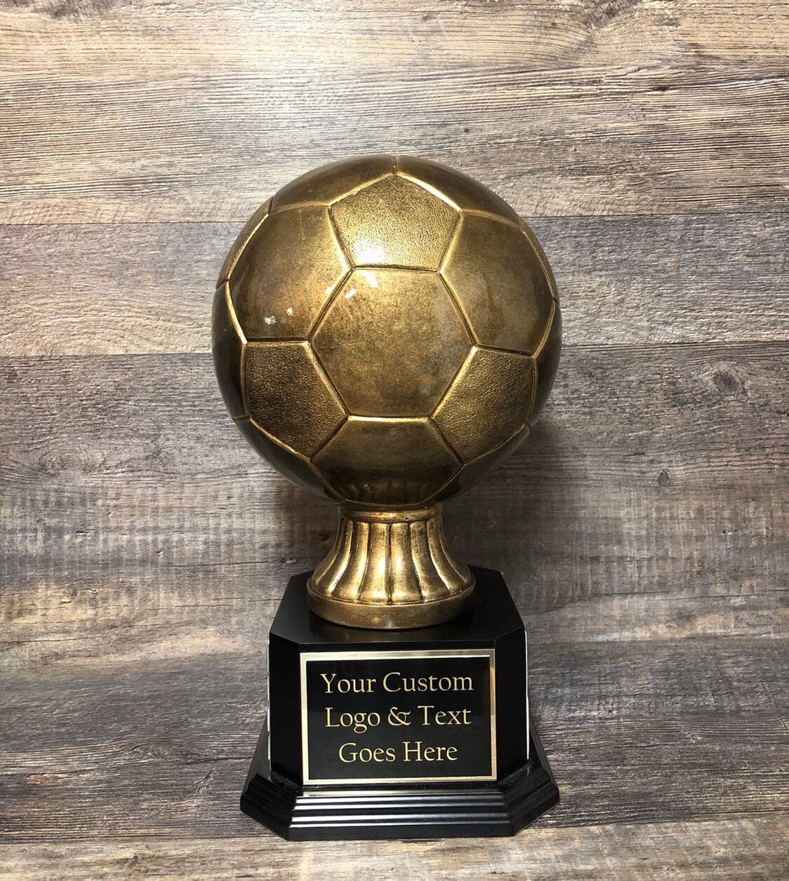 Soccer Trophy Fantasy Soccer Football League Trophy 15" FULL SIZE Antique Gold Soccer Ball 6 or 12 Year Perpetual Championship League Award
