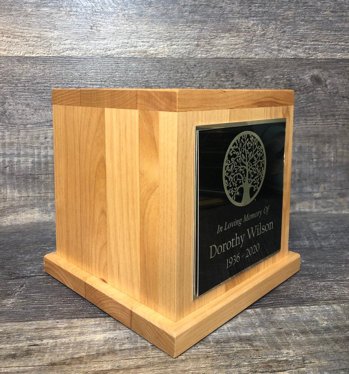 Cremation Urn Tree Of Life Funeral Memorial Human Urn Custom Tile Photo & Personalized Engraved Tag Memorial Keepsake Red Alder Upto 150 lb