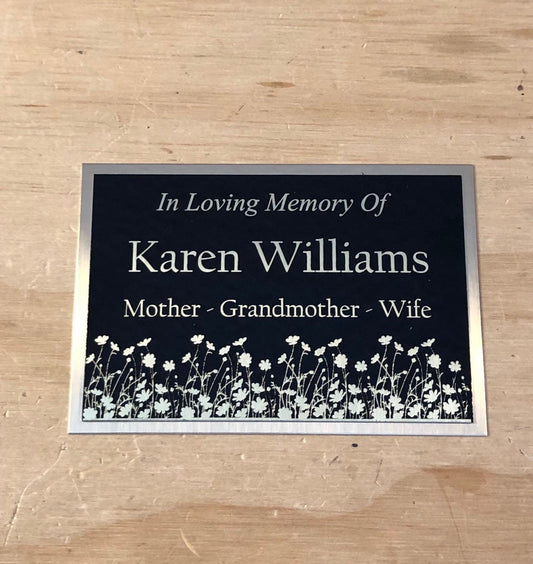 Custom Engraved Name Plate Cremation Urn WILD FLOWERS Memorial Urn Tag Plaque In Loving Memory of Black/Gold Back Engraved Urn Name Plate