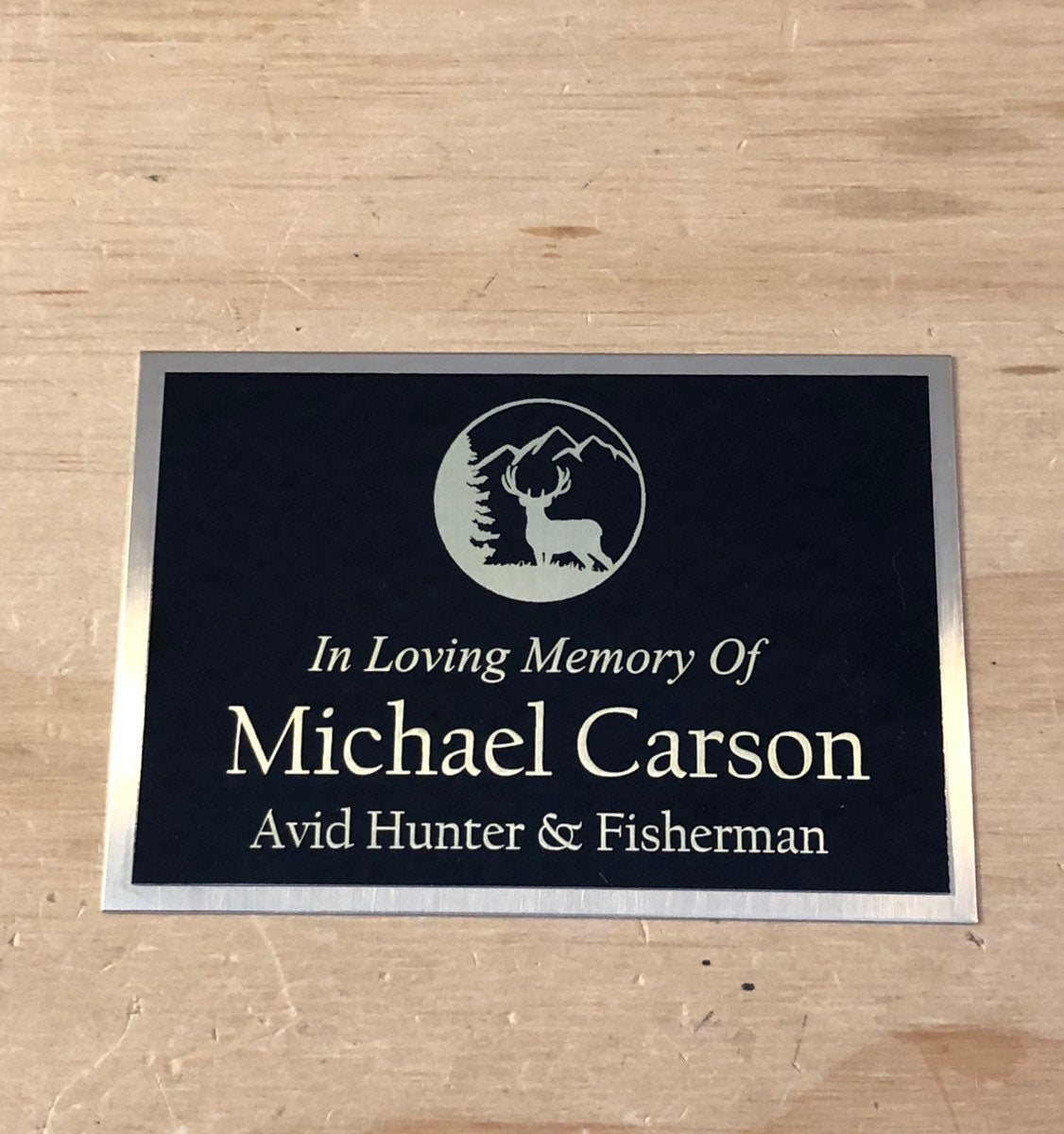 Memorial Urn Plaque Custom Engraved Name Plate Cremation Urn DEER HUNTING Memorial In Loving Memory of Black/Gold Back Engraved Name Plate