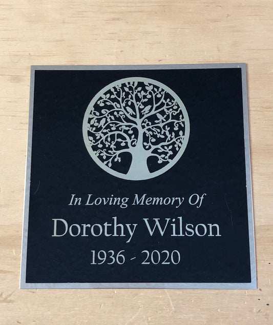 XL Memorial Urn Plaque Custom Engraved 5.25" x 5.25" TREE Of LIFE Name Plate Cremation Urn Black/Gold Name Plate Plaque In Loving Memory of