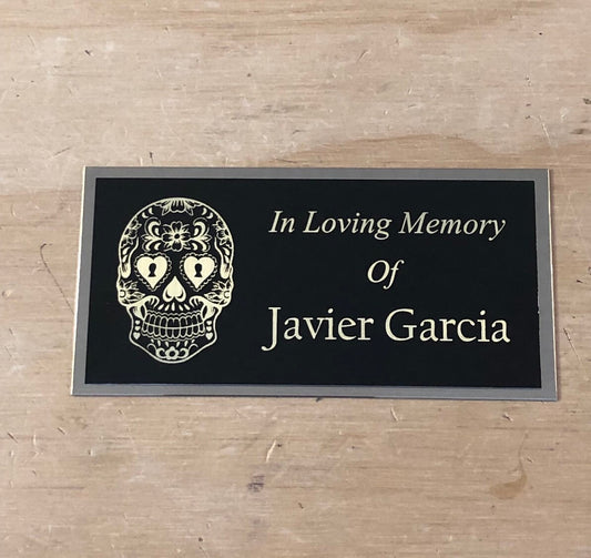 Memorial Urn Plaque Custom Engraved Name Plate Sugar Skull In Loving Memory of DAY Of THE DEAD Cremation Black/Gold Name Plate Plaque