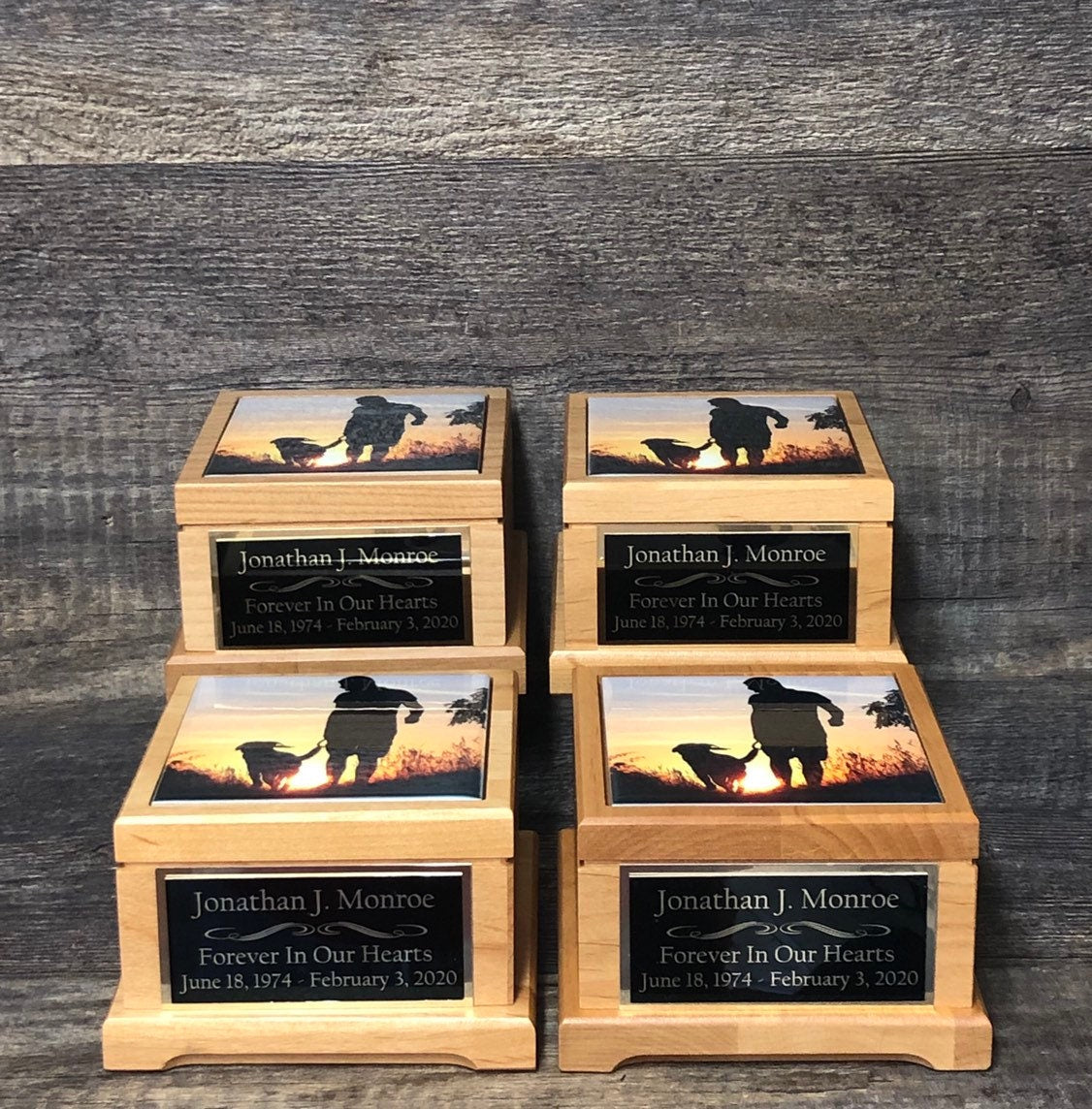 Sibling / Parent Sharing Urns Cremation Urn Set of 4 Family Memorial Keepsake Urns For Ashes Cremains Photo Tile & Personalized Plaque