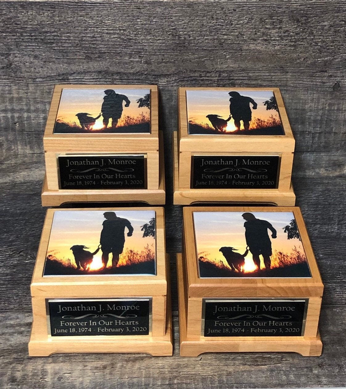 Sibling / Parent Sharing Urns Cremation Urn Set of 4 Family Memorial Keepsake Urns For Ashes Cremains Photo Tile & Personalized Plaque