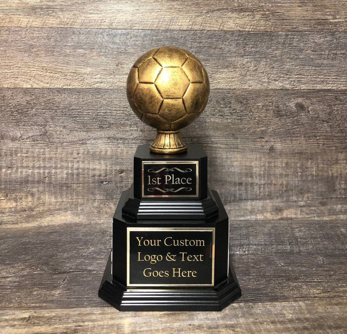 Soccer Trophy Fantasy Soccer Football League Trophy Antique Gold Soccer Ball 6 or 12 Year Perpetual Championship League Award