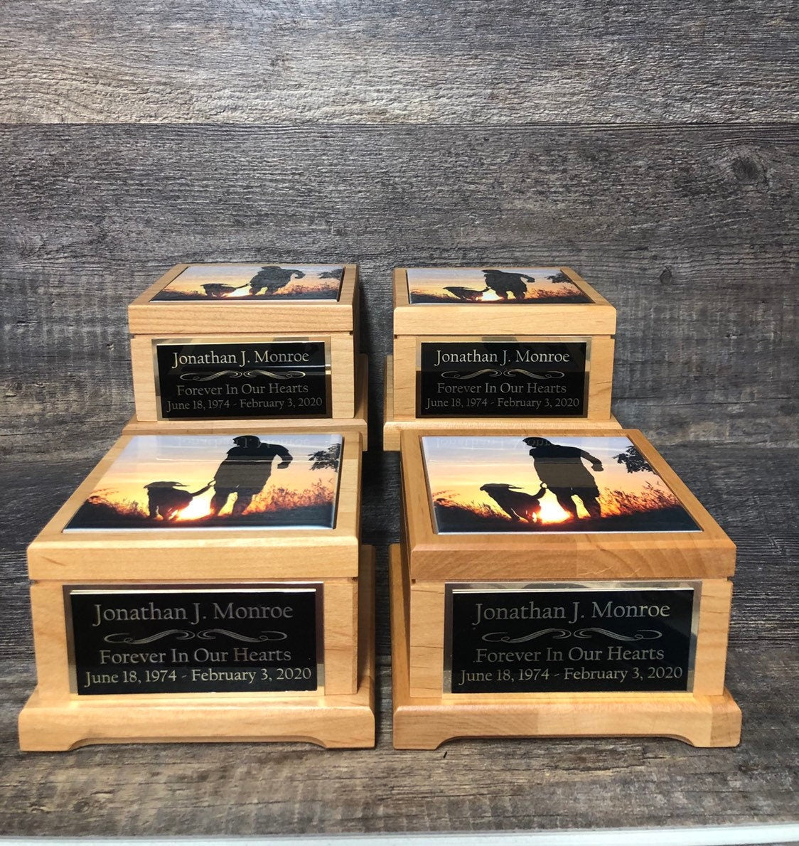 Sibling / Parent Sharing Urns Cremation Urn Set of 4 Family Memorial Keepsake Urns For Ashes Cremains Photo Tile & Personalized Plaque