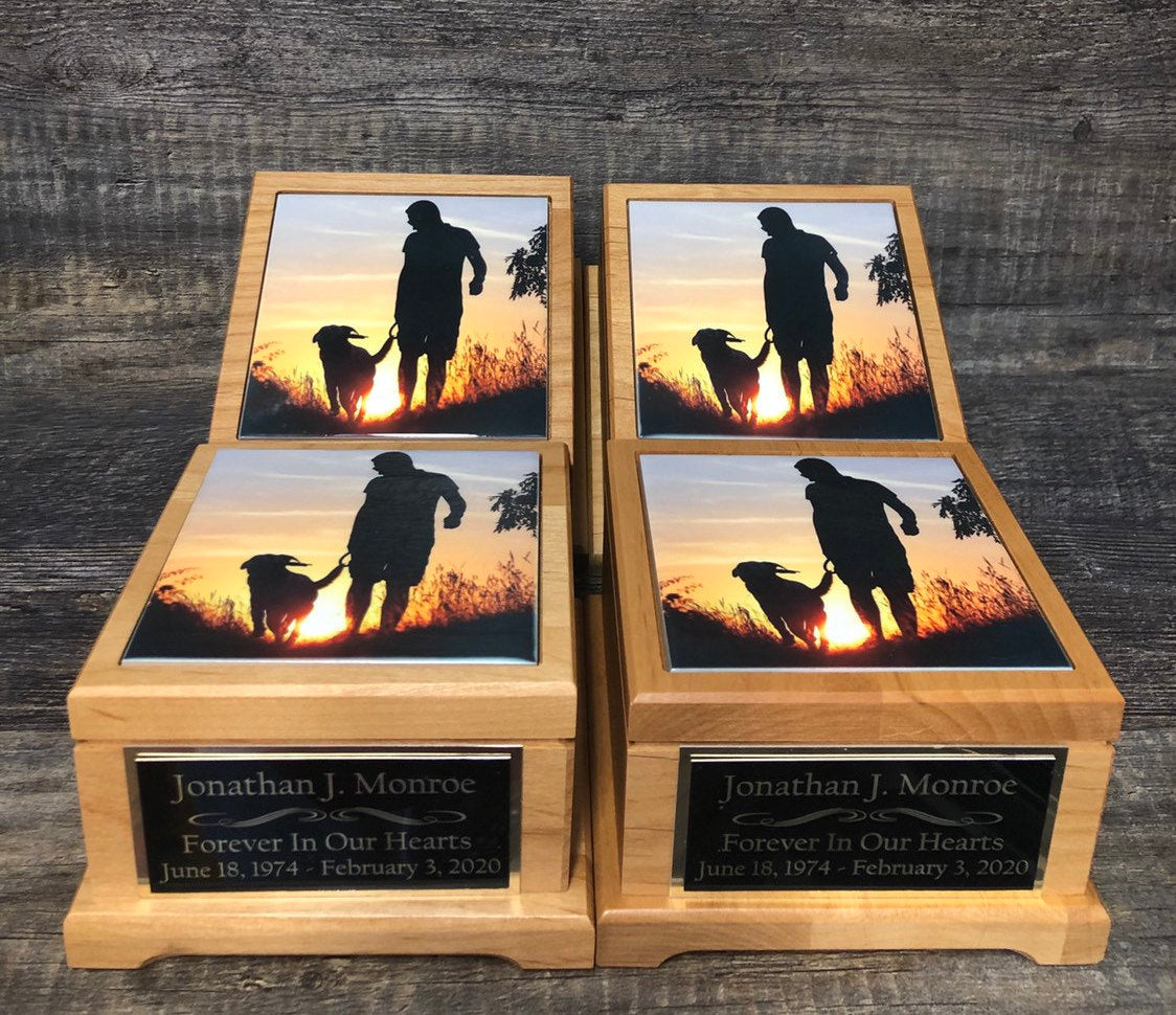 Sharing Urns Cremation Urn Set of 4 Family Memorial Keepsake Urns For Ashes Cremains Sibling Parent Urns Photo Tile & Personalized Plaque