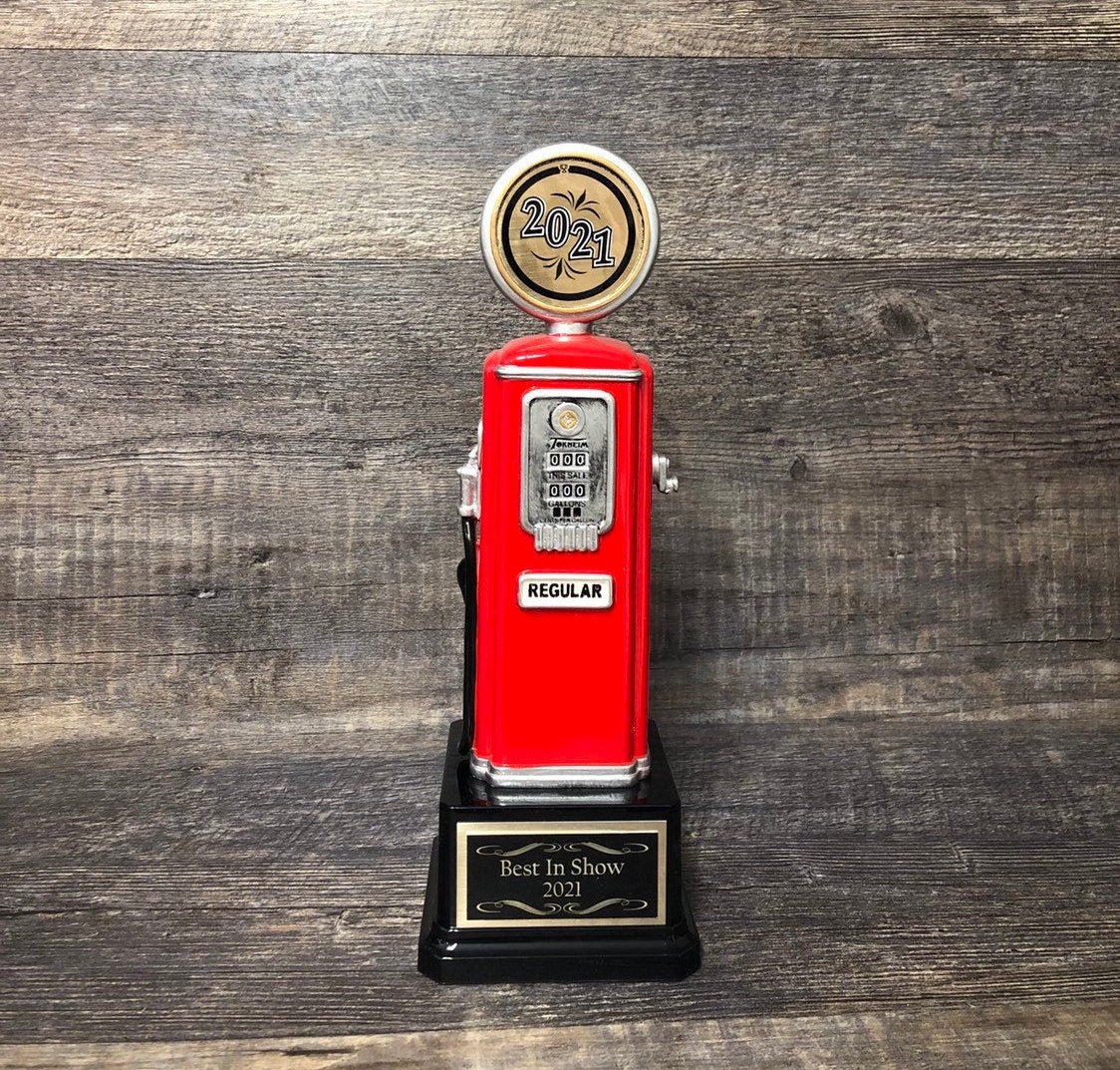 Car Show Gas Pump Hot Rod Racing Trophy Award Winner Best In Show Best Antique Car Show Award Participant Trophy Red Vintage Gas Pump