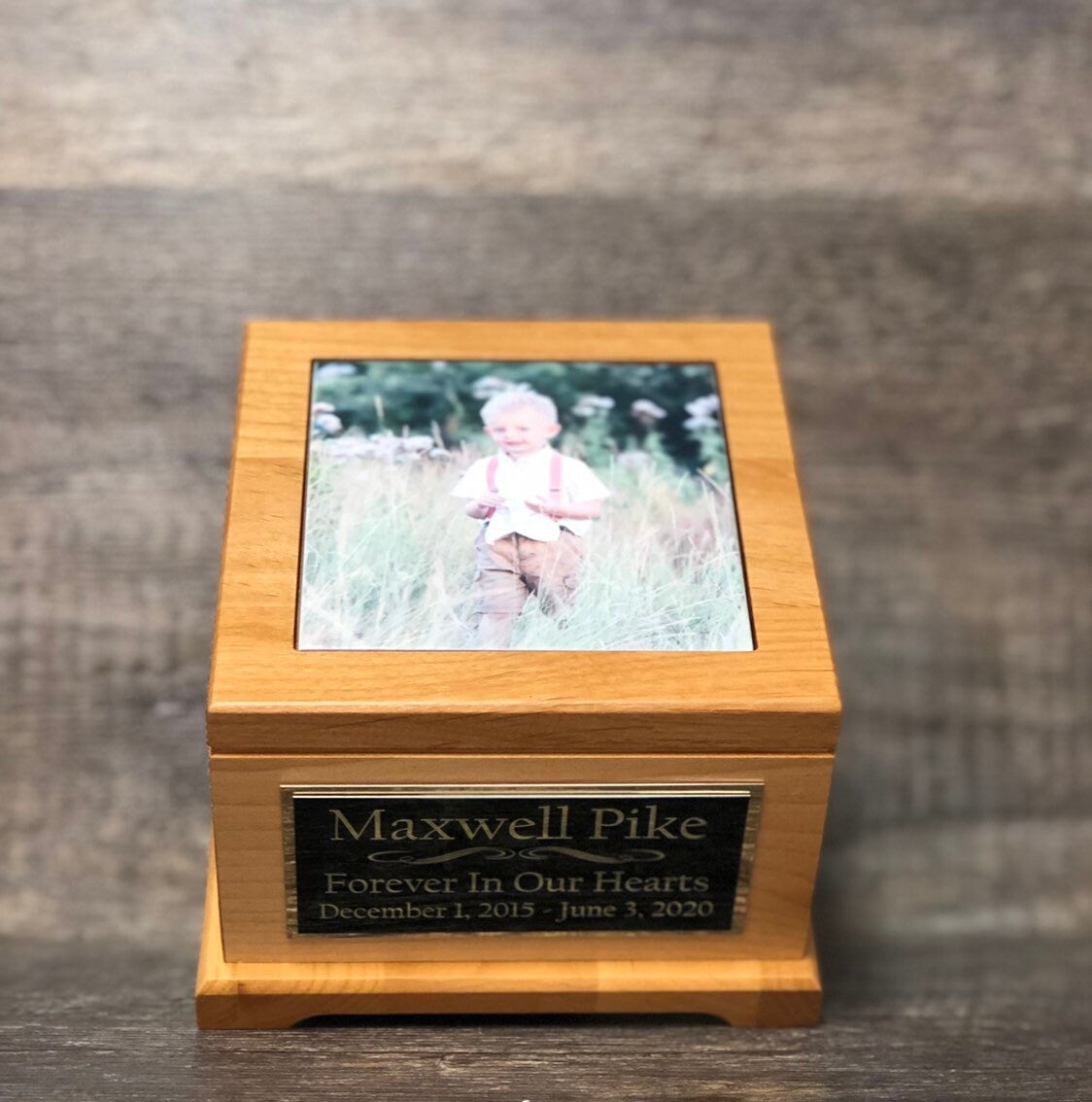 Child Urn For Ashes Infant Urn Baby Cremation Memorial Human Toddler Up To 60 lbs Tile Photo & Personalized Engraved Tag Memorial Keepsake