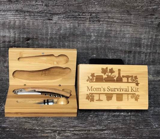 Mother's Day Wine Tool Gift Set Birthday Gift Survival Kit Mom Dad Birthday Wine Lover Gift Thank You Hostess Gift Cork Screw & Stopper