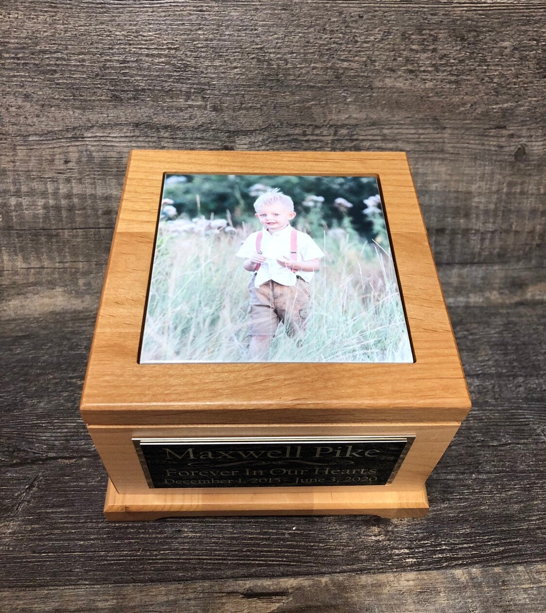 Child Urn For Ashes Infant Urn Baby Cremation Memorial Human Toddler Up To 60 lbs Tile Photo & Personalized Engraved Tag Memorial Keepsake