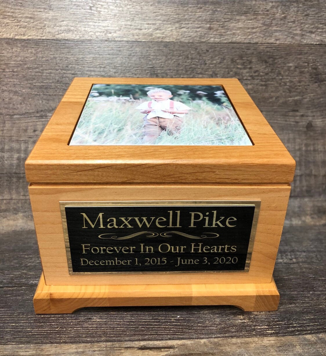 Child Urn For Ashes Infant Urn Baby Cremation Memorial Human Toddler Up To 60 lbs Tile Photo & Personalized Engraved Tag Memorial Keepsake