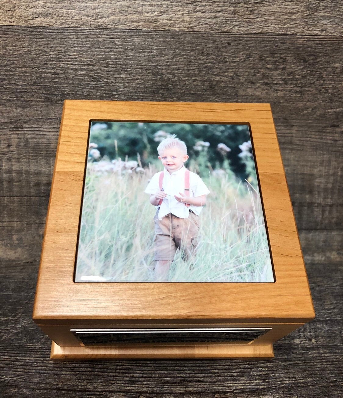 Child Urn For Ashes Infant Urn Baby Cremation Memorial Human Toddler Up To 60 lbs Tile Photo & Personalized Engraved Tag Memorial Keepsake