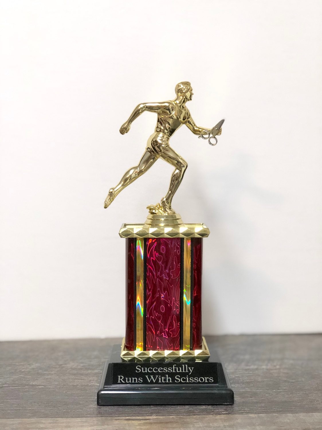 Successfully Runs With Scissors Funny Trophy Gag Gift For Runner Jogger Track Birthday Gift Achievement Award Adult Humor Secret Santa Gift