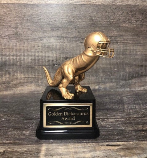 Fantasy Football League LOSER Sacko Trophy FFL Last Place Dickasaurus Award Gag Gift Funny Penis Trophy You're A Dick Dickhead Dinosaur