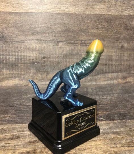 Golden Dickhead Dickasaurus Fantasy Football LOSER Funny Dick Trophy Penis Trophy FFL Loser Trophy FFL Last Place Funny Testicle Dinosaur