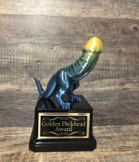 Golden Dickhead Dickasaurus Fantasy Football LOSER Funny Dick Trophy Penis Trophy FFL Loser Trophy FFL Last Place Funny Testicle Dinosaur