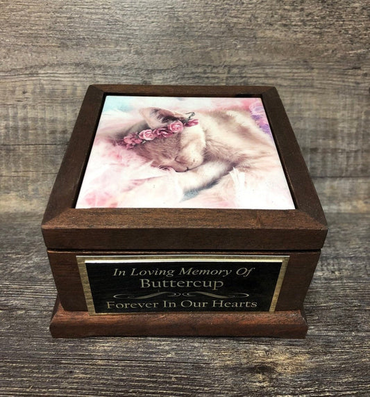Pet Urn Cat or Dog Urn Pet Memorial Keepsake Box Yorkie Mahogany Cremation Urn Custom Photo Tile & Tag Small Dog / Animal Urn Up To 25lbs