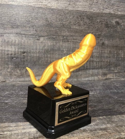 Golden Dickasaurus Golf Trophy Golf Tournament Trophy Adult Humor Award LOSER Last Place Over Par Funny Penis Trophy Gag Gift You're A Dick