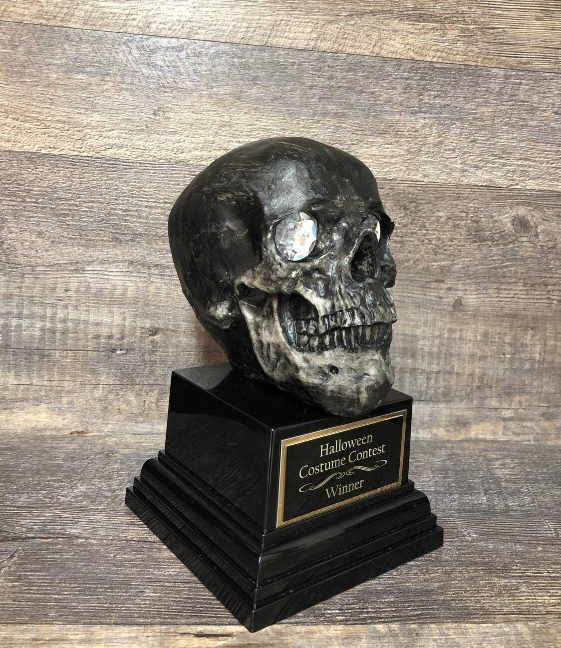 Halloween Trophy Black Skull w/ Diamond Eye Skulls Scariest Costume Contest Skeleton Pumpkin Carving Contest Winner Halloween Decor