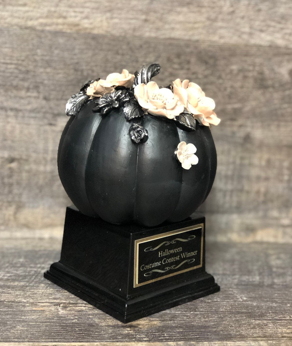 Halloween Wedding Trophy Black Pink & Silver Elegant Floral Pumpkin Table Centerpiece Costume Contest Hallowedding Wedding Halloween Decor