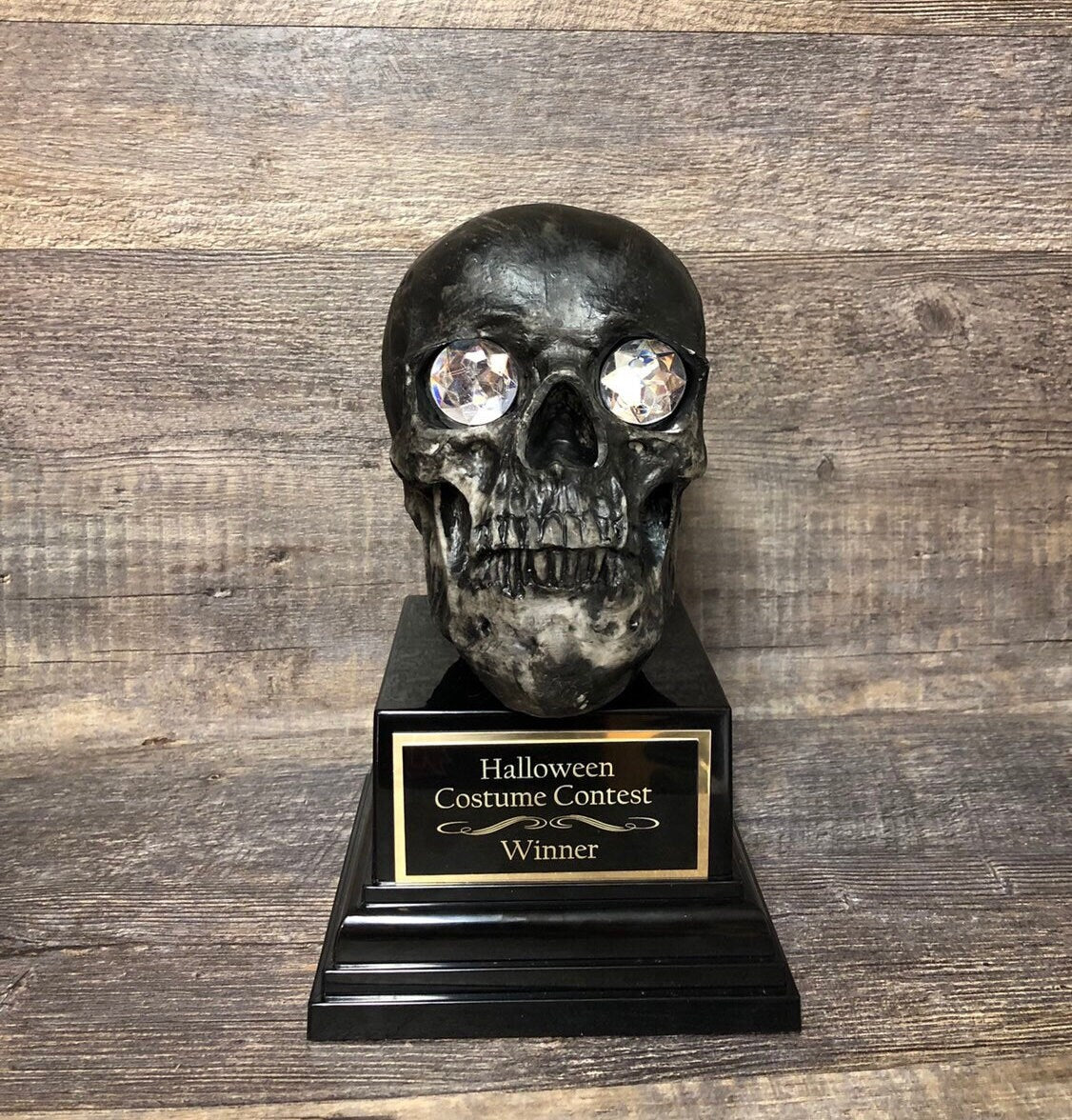 Halloween Trophy Black Skull w/ Diamond Eye Skulls Scariest Costume Contest Skeleton Pumpkin Carving Contest Winner Halloween Decor
