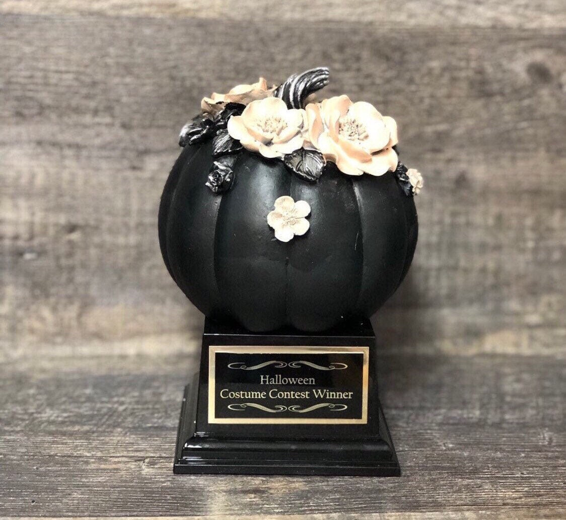 Halloween Wedding Trophy Black Pink & Silver Elegant Floral Pumpkin Table Centerpiece Costume Contest Hallowedding Wedding Halloween Decor