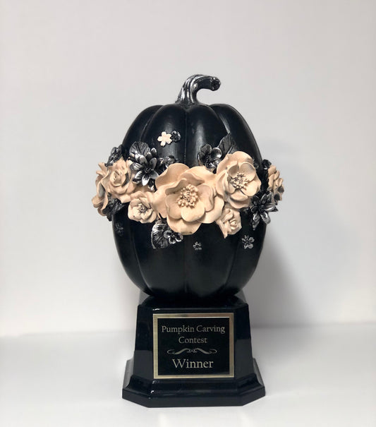 Halloween Wedding Trophy Black Pink & Silver Elegant Floral Pumpkin Table Centerpiece Costume Contest Hallowedding Wedding Halloween Decor