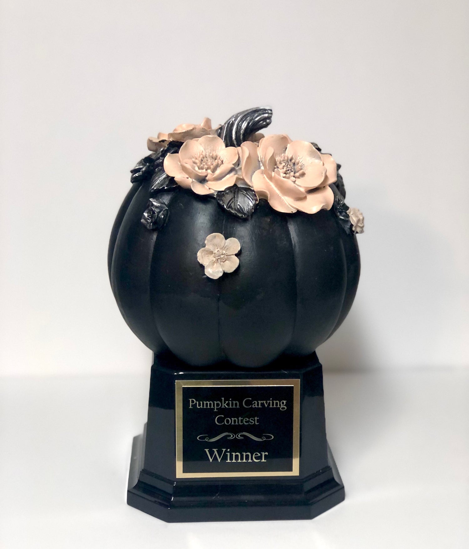 Halloween Wedding Trophy Black Pink & Silver Elegant Floral Pumpkin Table Centerpiece Costume Contest Hallowedding Wedding Halloween Decor