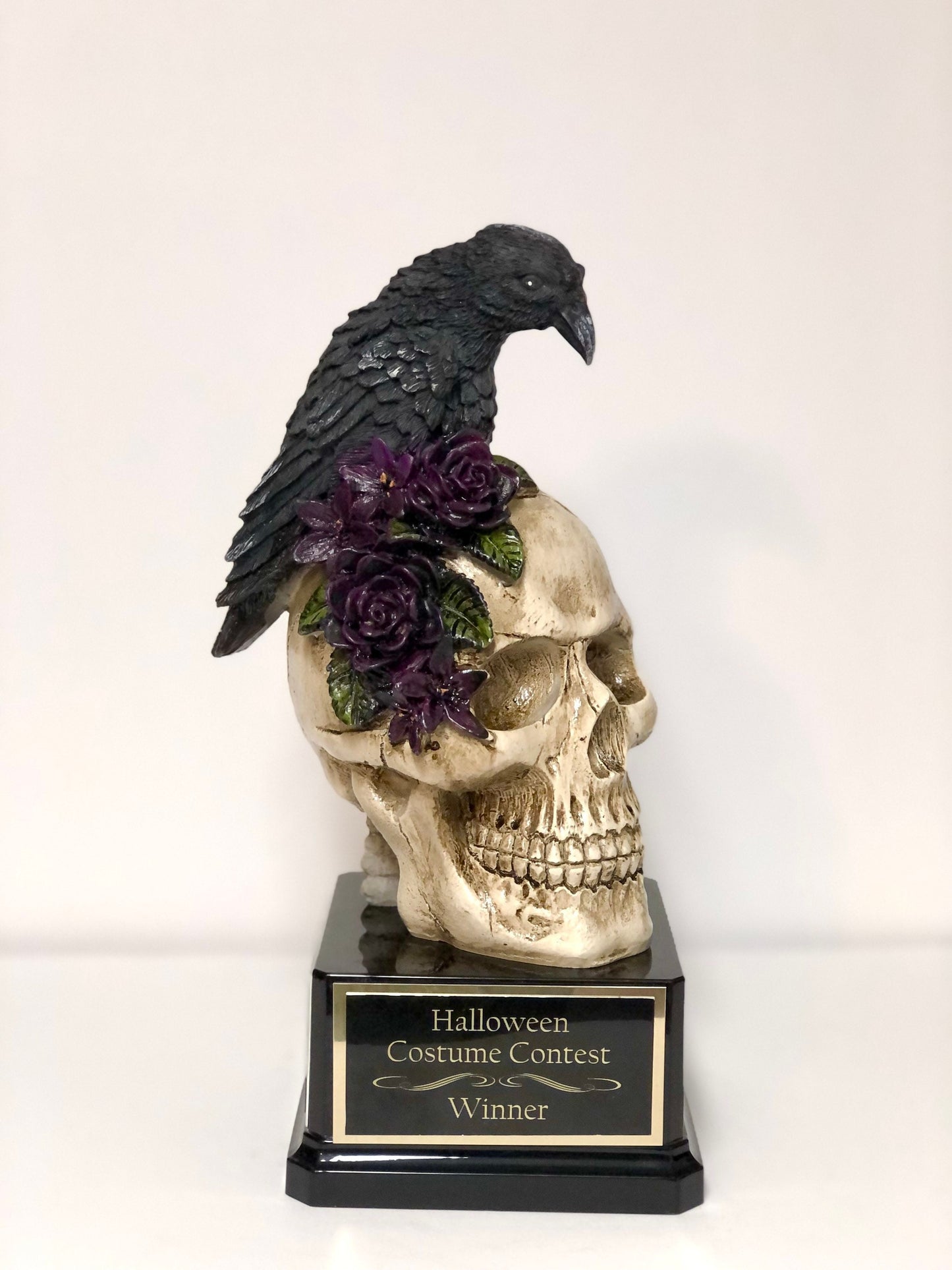 Halloween Trophy Prize Crow Skull Purple Flowers Costume Party Scariest Costume Pumpkin Carving Costume Contest Dia De Los Muertos