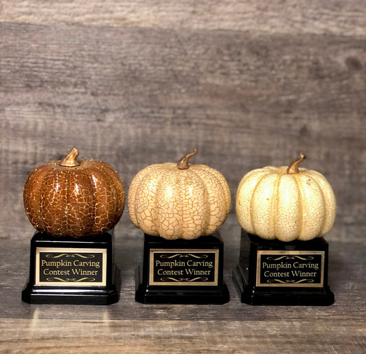 Halloween Trophy Trophies Set of 3 Mini Crackle Glitter Pumpkins Costume Contest Winner Pumpkin Carving Contest Halloween Trunk or Treat