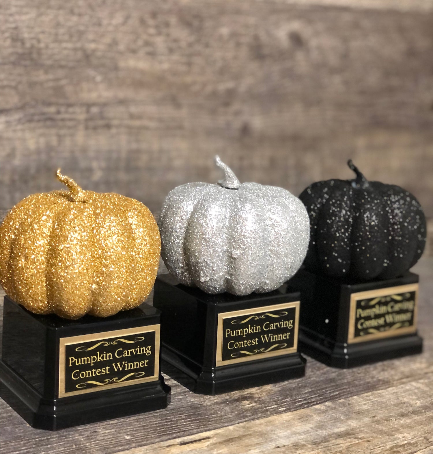 Halloween Trophy Trophies Set of 3 Mini Glitter Pumpkins Costume Contest Winner Pumpkin Carving Contest Halloween Trunk or Treat