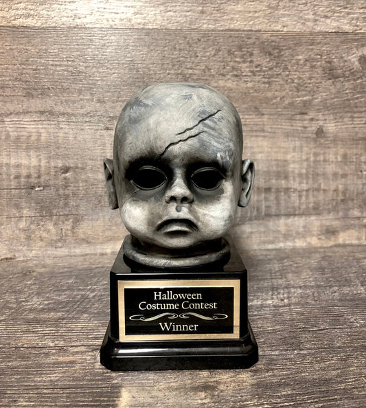 Halloween Trophy Creepy Doll Head Costume Contest Winner Trophies Vintage Halloween Decor Pumpkin Carving Contest Scary Costume