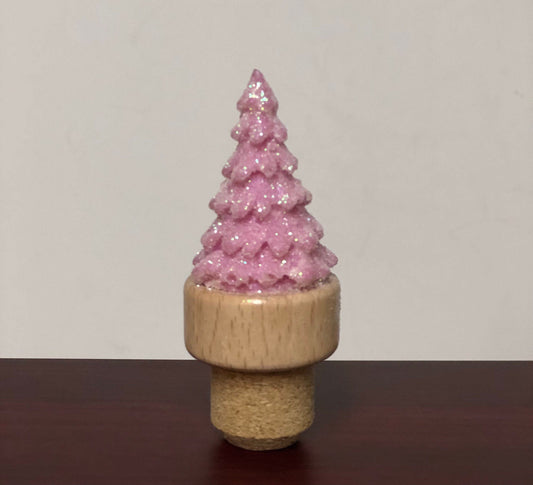 Wine Stopper Christmas Tree PINK Glittered Elegant Holiday Gift Novelty Bottle Wine Cork Birthday Stocking Stuffer Secret Santa Wine Lover