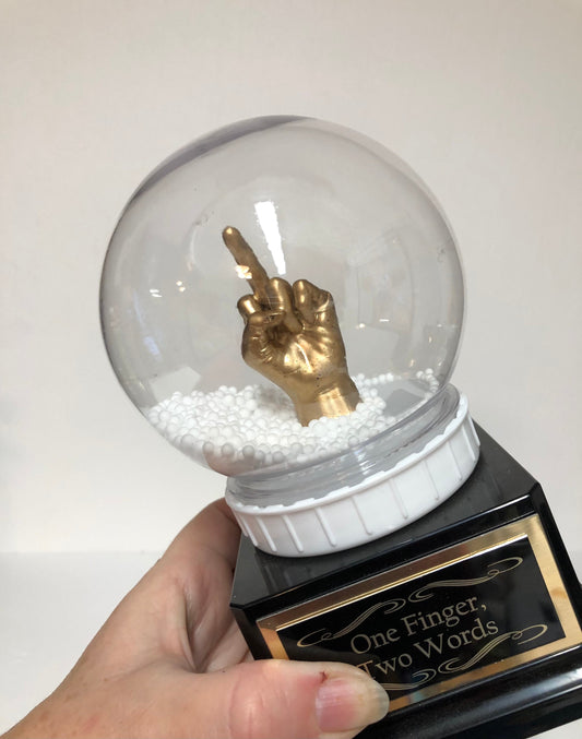 Middle Finger Snow Globe Funny Trophy Christmas Gag Gift Secret Santa Adult Humor The Bird F*ck You One Finger Two Words LOSER FFL