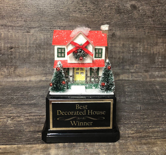Best Decorated House Trophy Best Holiday Lights Bottle Brush Trees Neighborhood Christmas Trophy Gingerbread House Decorating Ugly Sweater