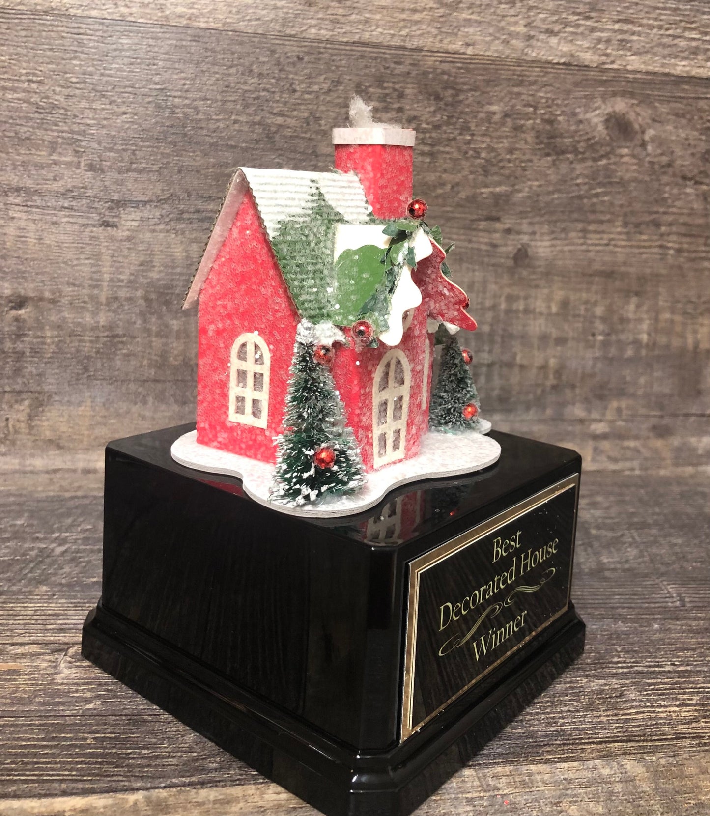 Best Decorated House Trophy Best Holiday Lights Bottle Brush Trees Neighborhood Christmas Trophy Gingerbread House Decorating Ugly Sweater