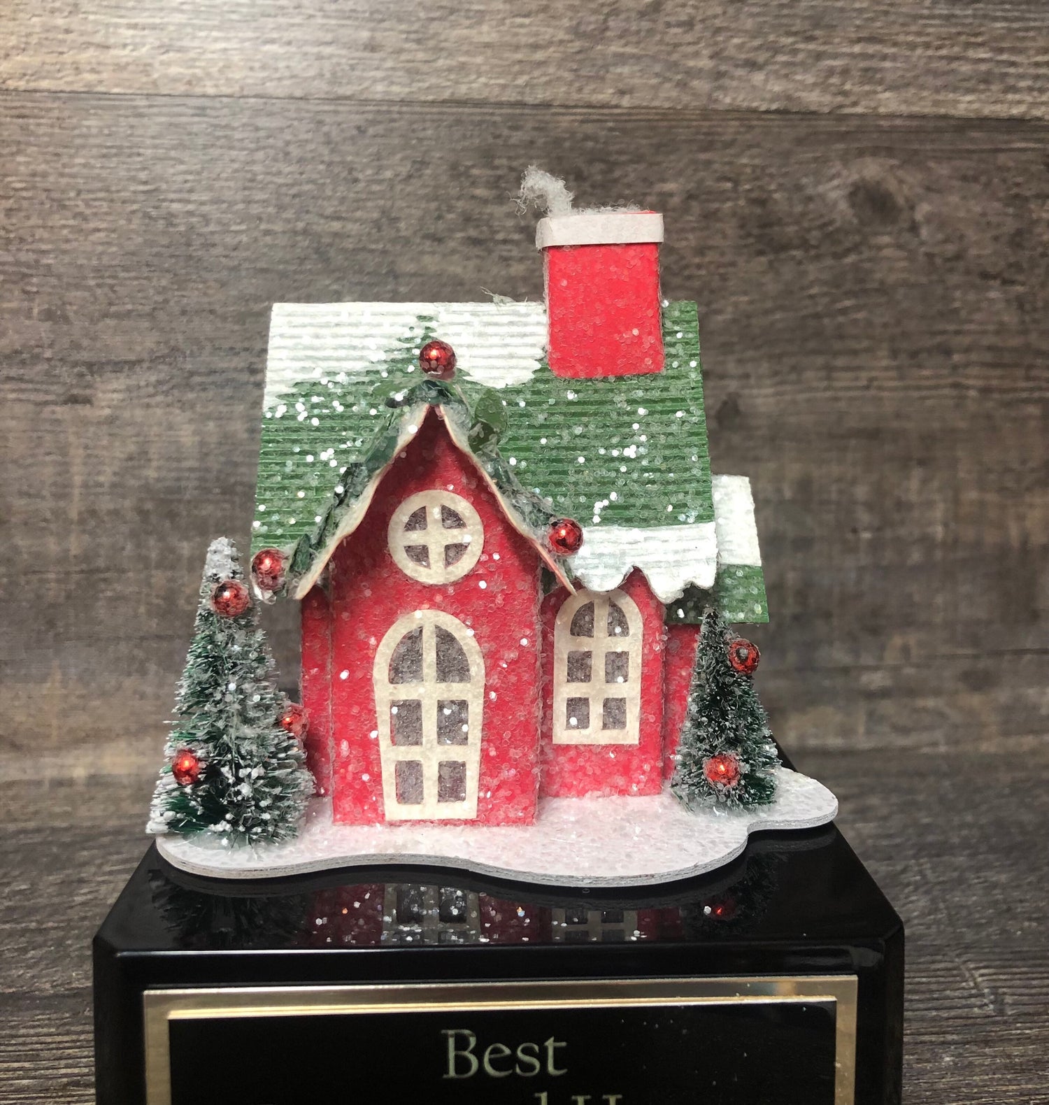 Best Decorated House Trophy Best Holiday Lights Bottle Brush Trees Neighborhood Christmas Trophy Gingerbread House Decorating Ugly Sweater